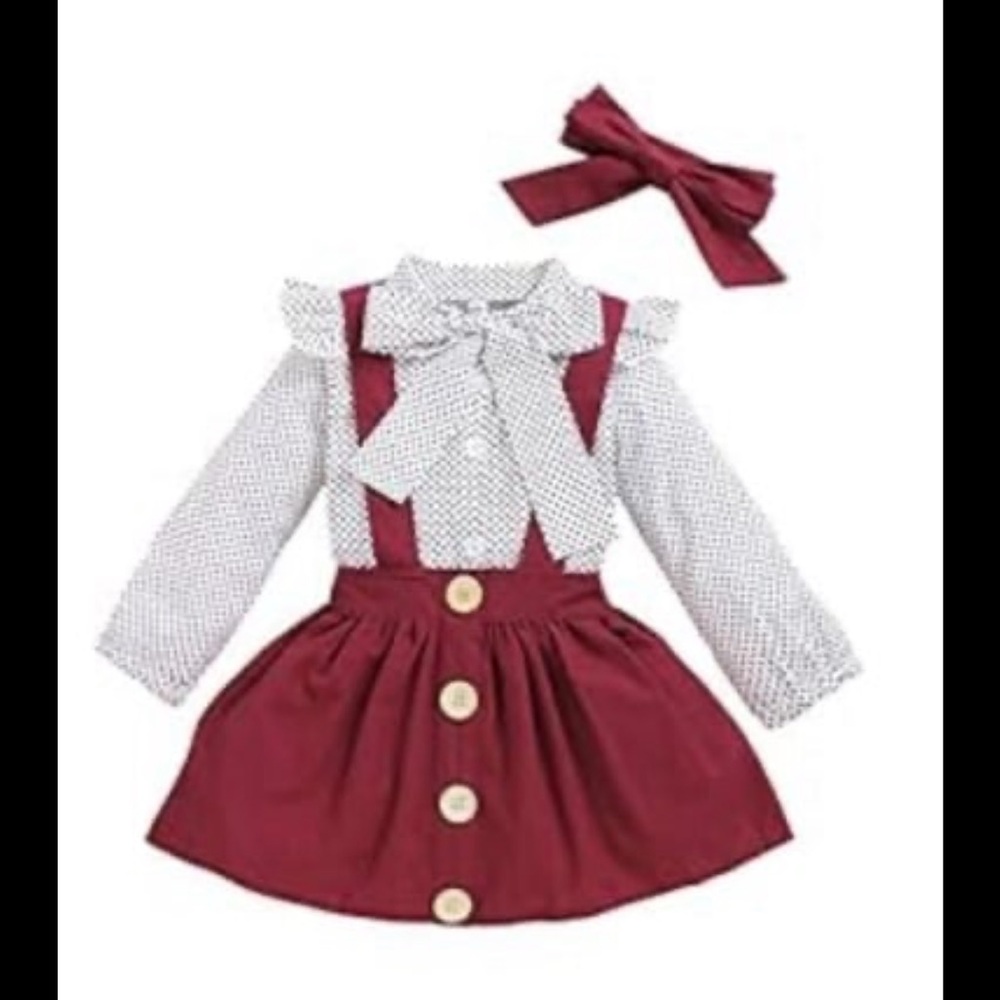 Burgundy and White Kids Dress with Bow Size 3/4T